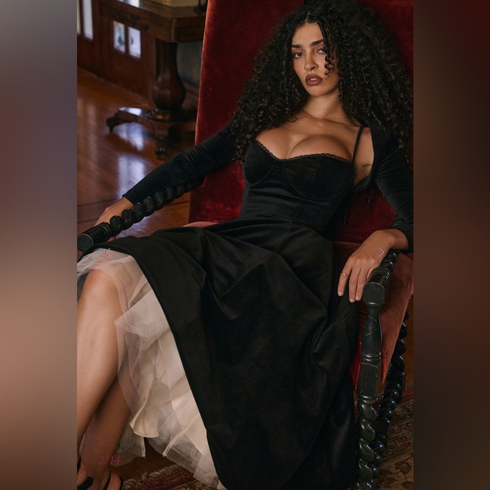 House of CB Black Velvet Tulle Midi Dress + Bolero